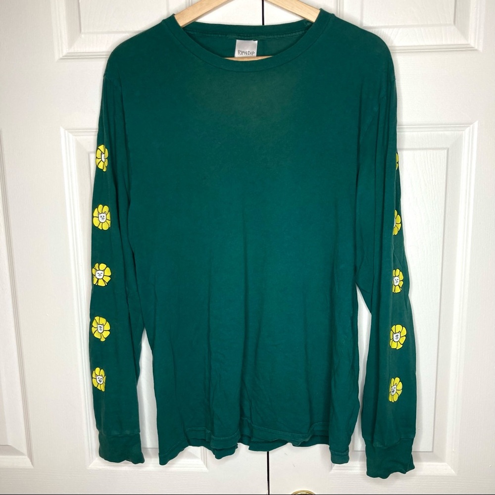 Green RIPNDIP Long Sleeve T-shirt w/ Yellow Flowers